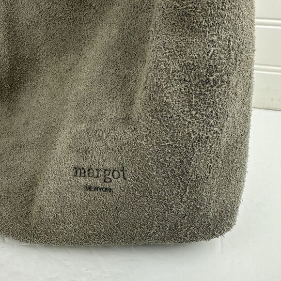 Margot New York Gabi Maxi Hobo Gray Suede Leather Shoulder Bag Top Zip Purse - Picture 3 of 16